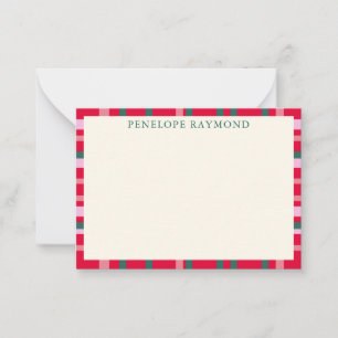 Modern Christmas Plaid Red and Green Personalised Card
