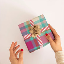 Modern Christmas Plaid tartan retro hot pink aqua