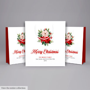 Modern Christmas Poinsettia Editable Gift Bags