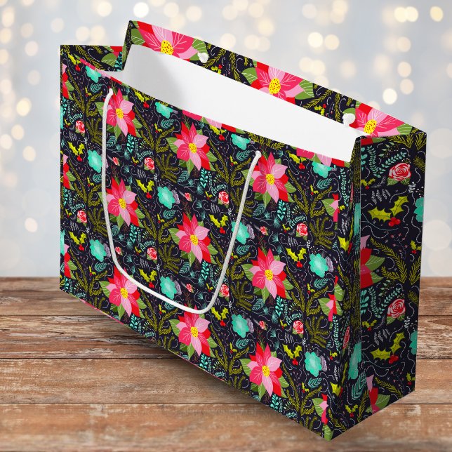 Modern Christmas Poinsettia Pattern Large Gift Bag (Creator Uploaded)