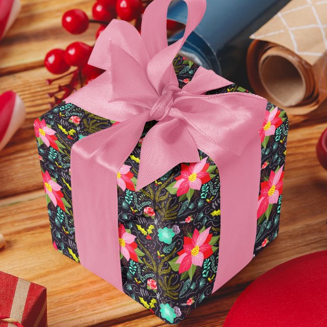 Modern Christmas Poinsettia Pattern Wrapping Paper Sheet (Creator Uploaded)