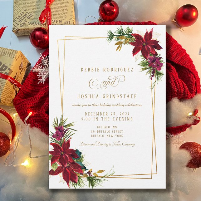 Modern Christmas Poinsettia Wedding Invitation  (Creator Uploaded)