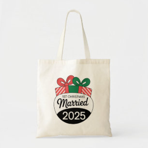 Modern Christmas Presents 1st Christmas Married Tote Bag