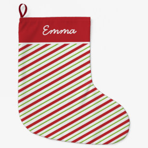 Modern Christmas Red and Green Stripes Large Christmas Stocking