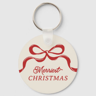 Modern Christmas Red Bows Trendy Holiday  Key Ring