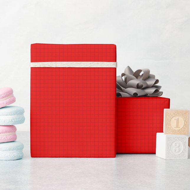 Modern Christmas Red Chequered Lines Custom Text Wrapping Paper (Modern Christmas Red Checkered Lines Custom Text Wrapping Paper)