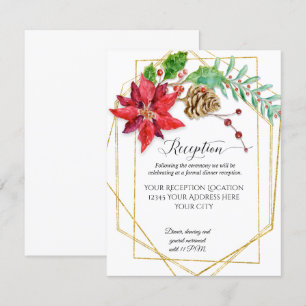 Modern Christmas Red Floral Gold Geometric Wedding Invitation
