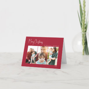 Modern Christmas   Red Folded Three-Photo Holiday Card