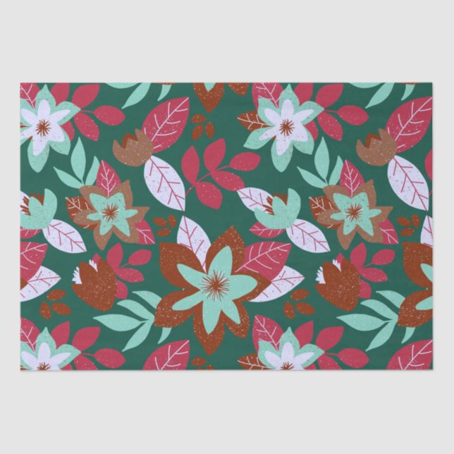 Modern Christmas Red Green Floral Holiday Tissue Paper (Front)