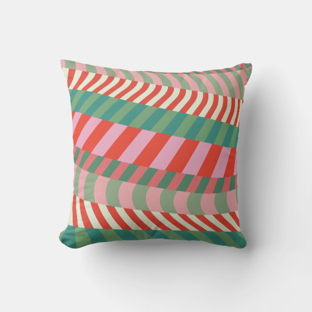Modern Christmas Red Green Pink Geometric Stripes Cushion (Front)