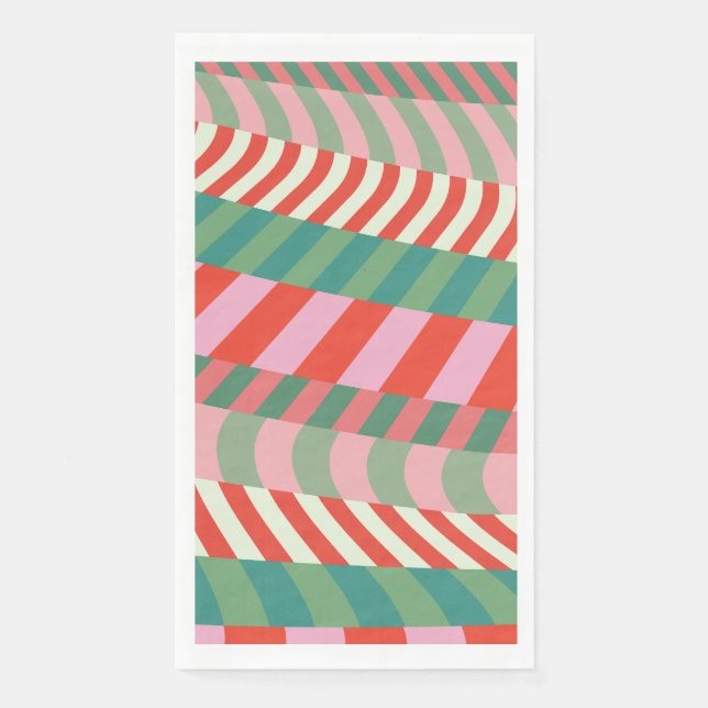 Modern Christmas Red Green Pink Geometric Stripes Napkin (Front)