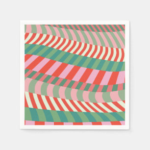 Modern Christmas Red Green Pink Geometric Stripes Napkin