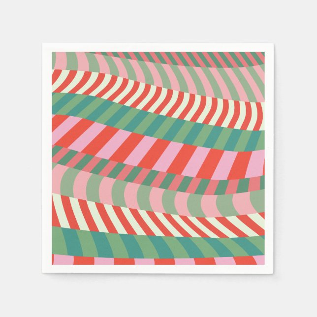 Modern Christmas Red Green Pink Geometric Stripes Napkin (Front)