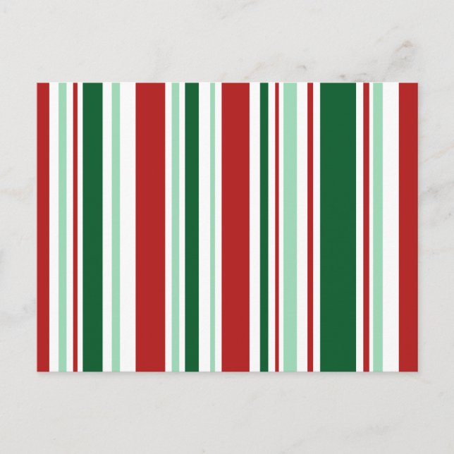 Modern Christmas Red, Green, White Stripes Holiday Postcard (Front)