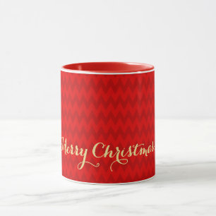 Modern Christmas Red Pattern Custom Faux Gold Name Mug