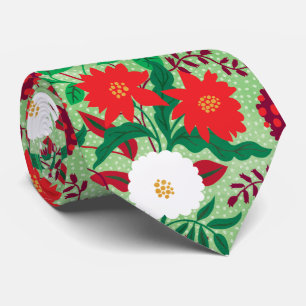 Modern Christmas Red Poinsettia Floral Pattern Tie