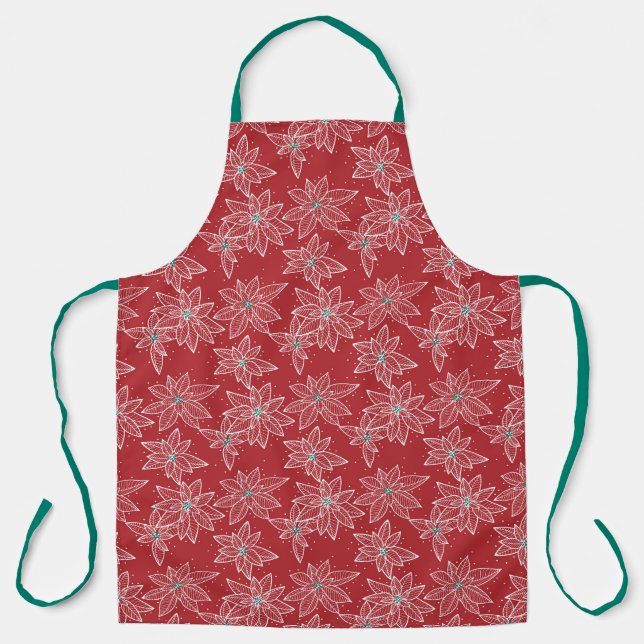 Modern Christmas red poinsettia hand drawn floral Apron (Front)