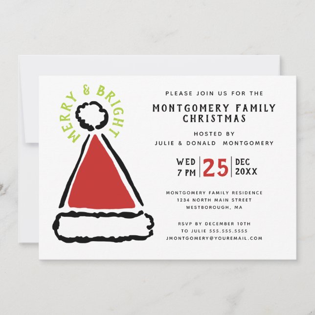 Modern Christmas Red Santa Hat Holiday Party Invitation (Front)