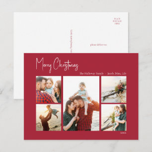 Modern Christmas   Red Script Five-Photo Holiday Postcard