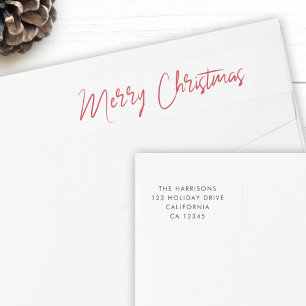 Modern Christmas Red Script Return Address Wraparound Address Label