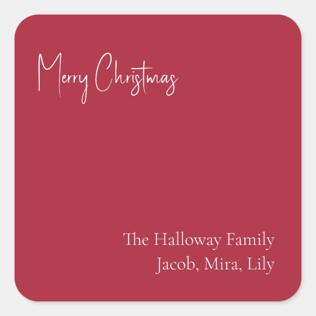 Modern Christmas | Red Square Family Gift Sticker (Front)