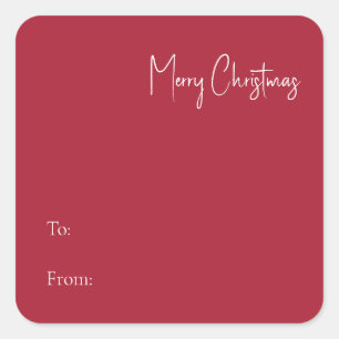 Modern Christmas Red To From Square Sticker