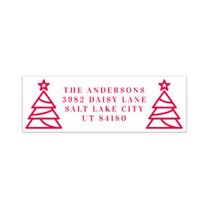 Modern Christmas RED Tree Holiday Return ADDRESS Self-inking Stamp