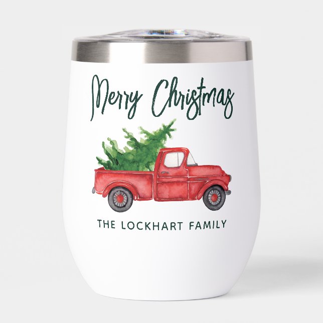 Modern Christmas Red Truck Script Holiday (Front)