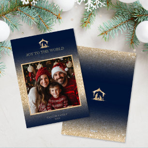 Modern Christmas Religious Nativity Family Photo Holiday Card