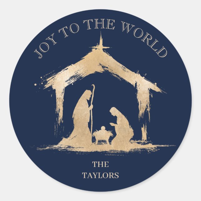 Modern Christmas Religious Nativity Mary & Joseph Classic Round Sticker (Front)