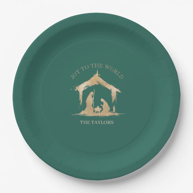 Modern Christmas Religious Nativity Mary & Joseph Paper Plate (Front)