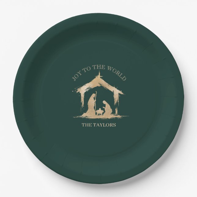 Modern Christmas Religious Nativity Mary & Joseph Paper Plate (Front)