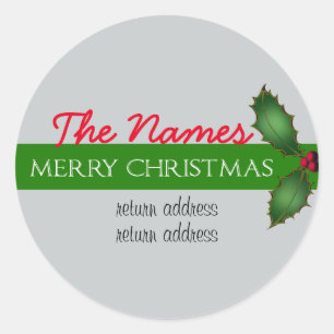 Modern Christmas Return Address Envelope Closures Classic Round Sticker