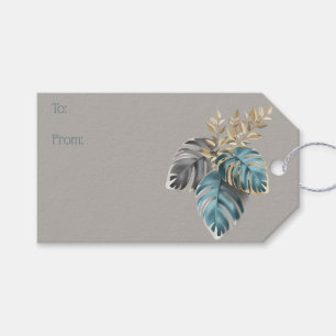 Modern Christmas Rustic Blue Earth Tone Leaves Gift Tags
