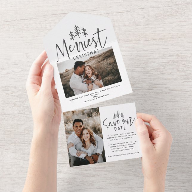 Modern Christmas rustic multi photo save the date All In One Invitation (Tearaway)