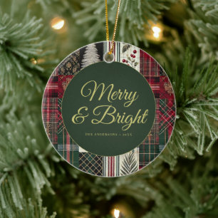 Modern Christmas Rustic Plaid  Ceramic Tree Decoration