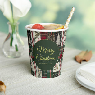 Modern Christmas Rustic Plaid Pattern Paper Cups