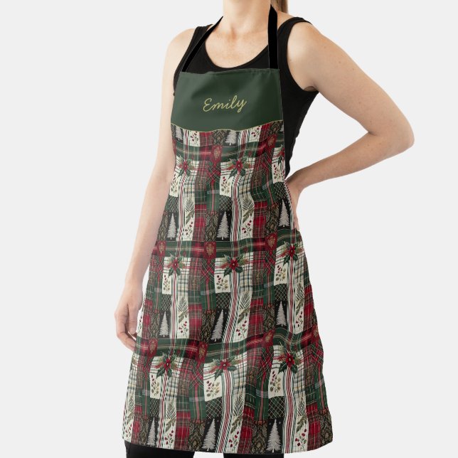 Modern Christmas Rustic Tartan Plaid Apron (Insitu)