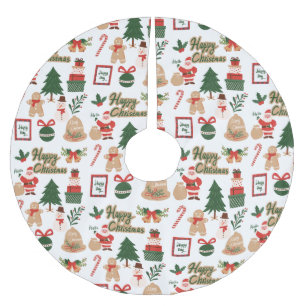 Modern Christmas Santa and Gingerbread Pattern Brushed Polyester Tree Skirt