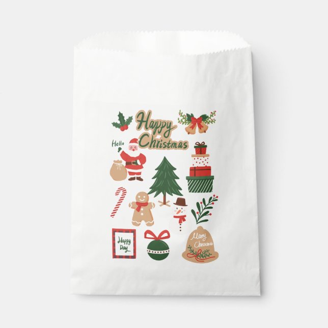 Modern Christmas Santa and Gingerbread Pattern Favour Bags (Front)