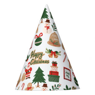 Modern Christmas Santa and Gingerbread Pattern Party Hat