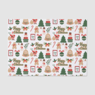 Modern Christmas Santa and Gingerbread Pattern Tissue Paper