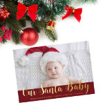 Modern Christmas Santa Baby Birth Announcement<br><div class="desc">Simple Cute Horizontal 1 photo Our Santa Baby Holiday Birth Announcement Card. This card has real foil text and is fully customisable and simple to personalise.</div>
