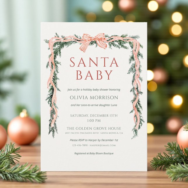 Modern Christmas Santa Baby Watercolor Baby Shower Invitation (Creator Uploaded)