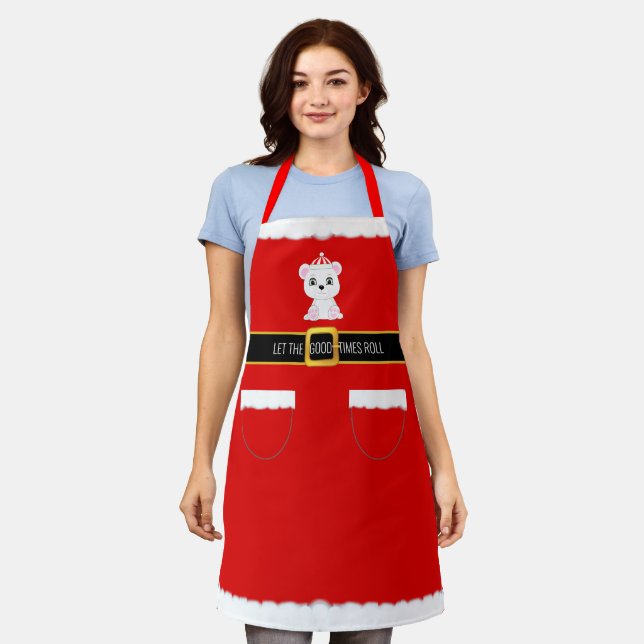 Modern Christmas Santa Claus & Polar Bear Apron (Worn)