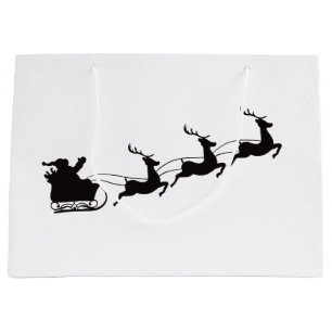 Modern Christmas Santa Sleigh and Reindeer Large Gift Bag