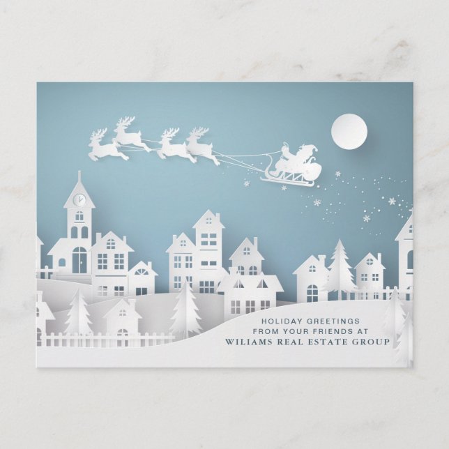 Modern Christmas Santa Sleigh Corporate Greeting Postcard (Front)