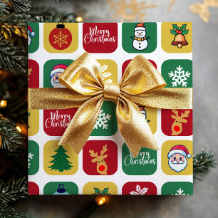 Modern Christmas Santa Tree Ornaments Snowman Wrapping Paper