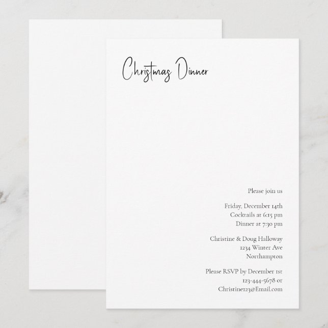 Modern Christmas Script Dinner Party Invitation (Front/Back)