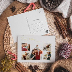 Modern Christmas Script Five Photo Gold Foil Holid Foil Holiday Postcard